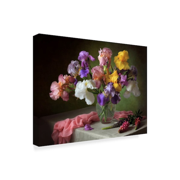 Tatiana Skorokhod 'With A Bouquet Of Irises' Canvas Art,35x47